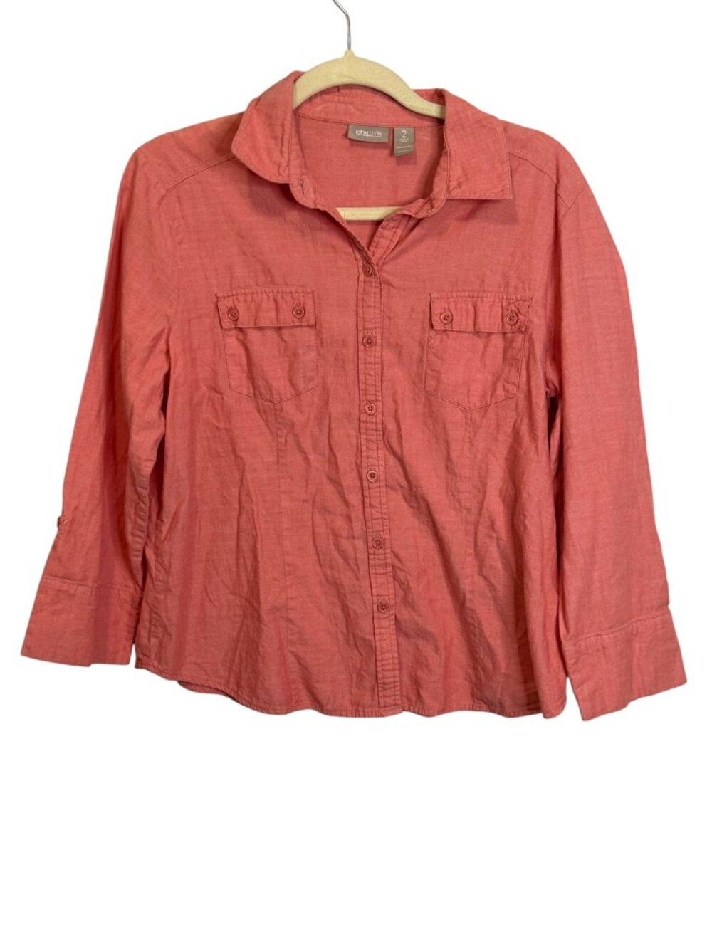 Chico's Blouse‎ Women's Large Button Down Office Cotton Pink Chicos 2